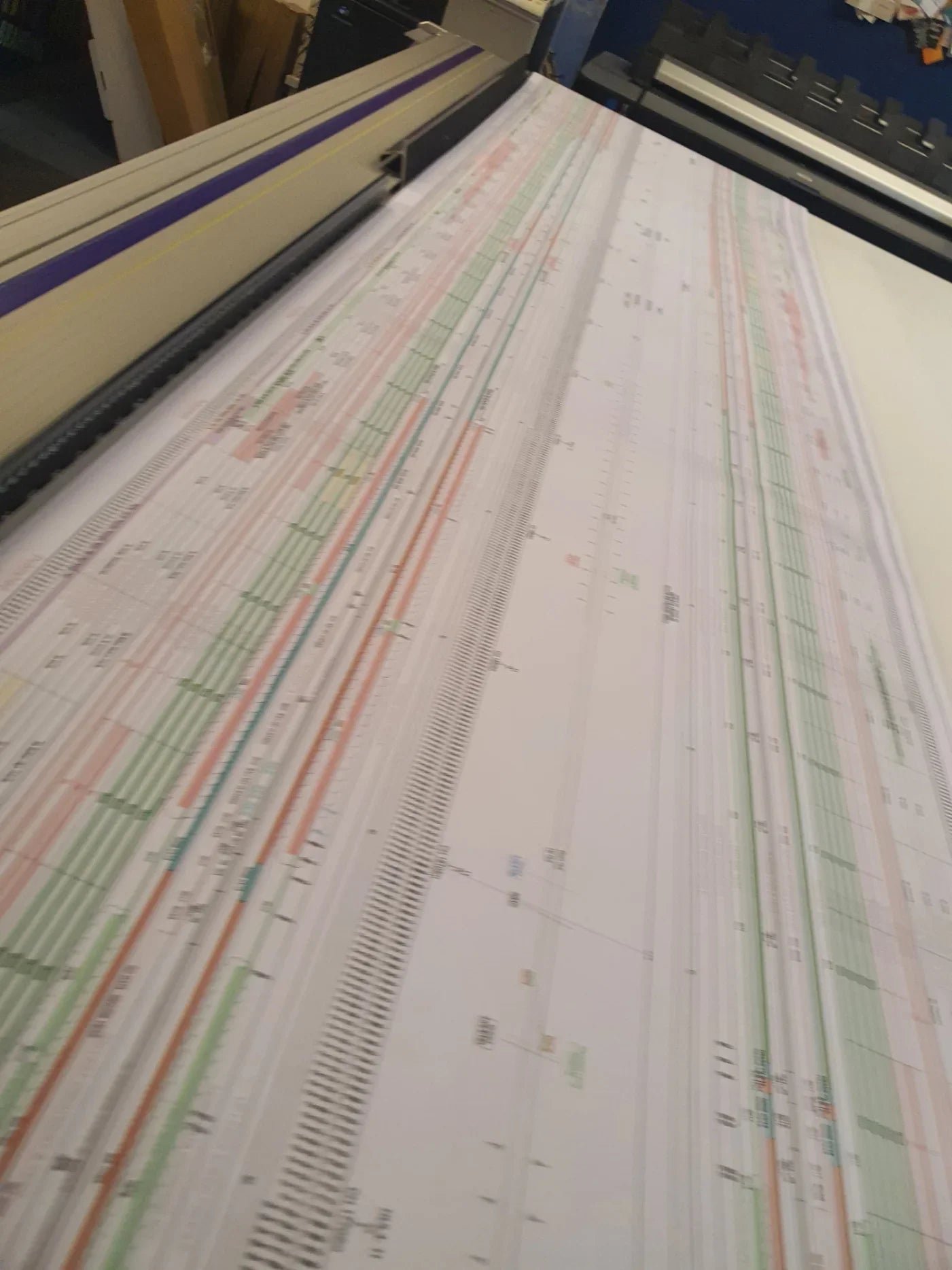 Large color railway plan printing with detailed track diagrams and schedules
